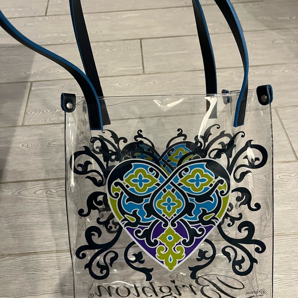 Brighton Green and Blue Summer Heart Tote Bag with Blue Leather Handles